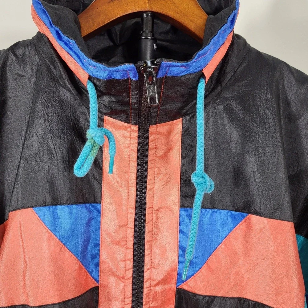Westside Connection Vintage Colorblock Windbreaker Jacket Black Coral Blue Men M